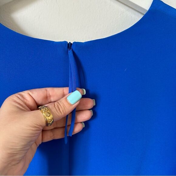 Dorothee Schumacher Silk Long Split Sleeve Notch V Neck Dress in Blue - Picture 7 of 8